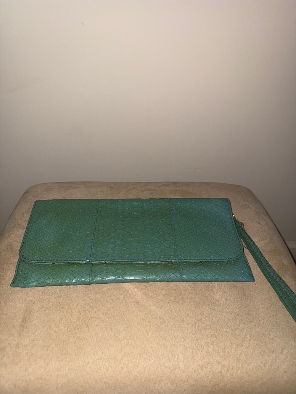 Green Embossed Leather Wristlet Clutch
